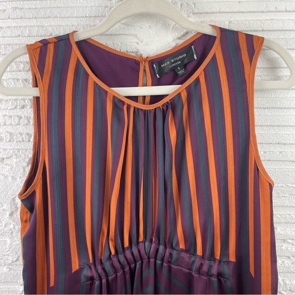 Max Studio London Sleeveless Midi Dress Silky Flowy V-Neck Multi Color Stripe S - Picture 2 of 16